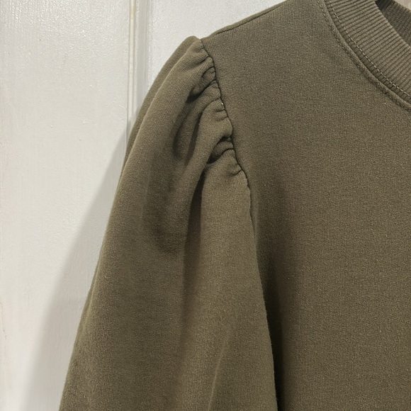 ÉTICA Isabelle Puff Sleeve French Terry Knee Length Dress in Olive Green - M - Picture 5 of 10